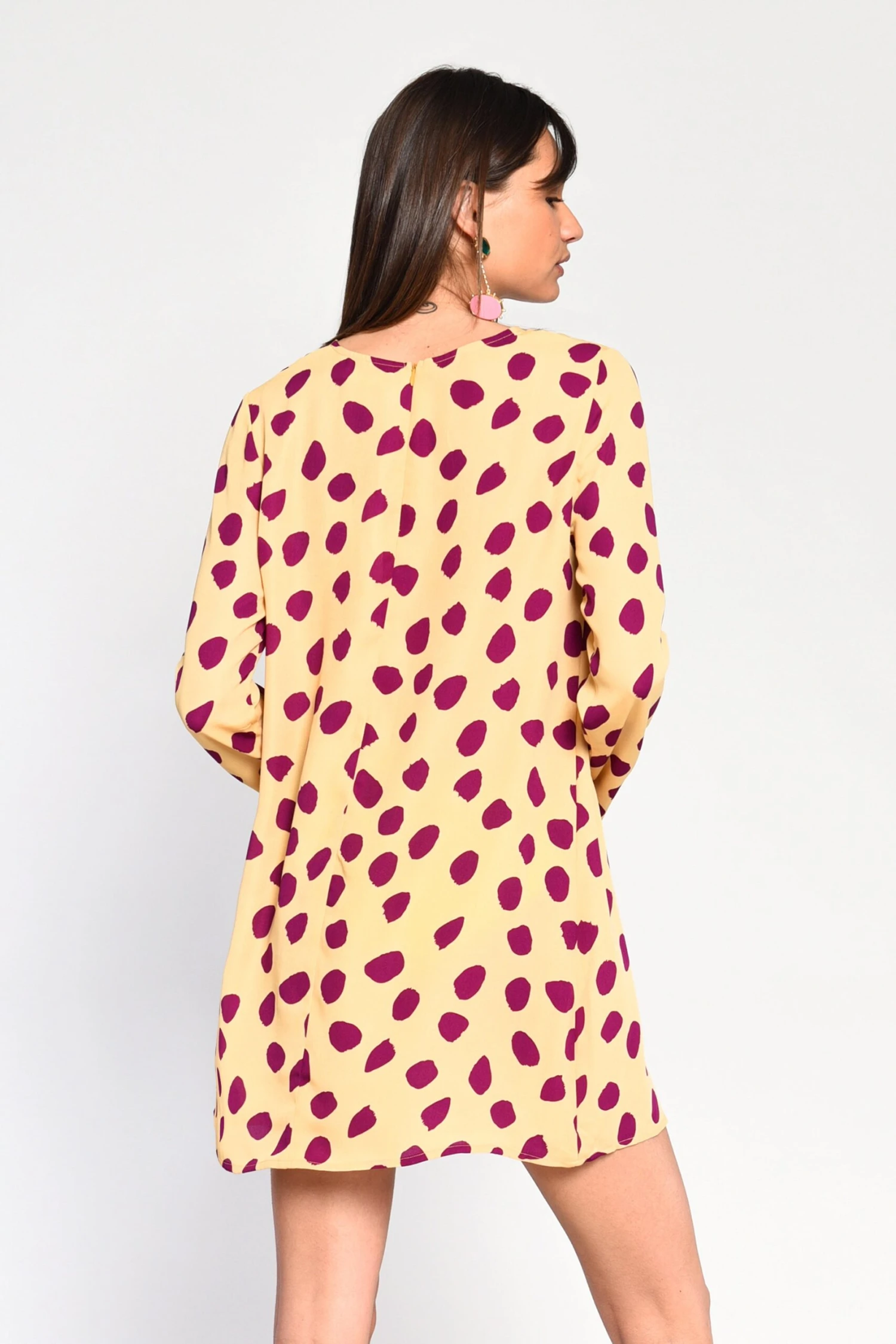 Glamorous Yellow Purple Spot Long Sleeve Mini Dress - Image 2