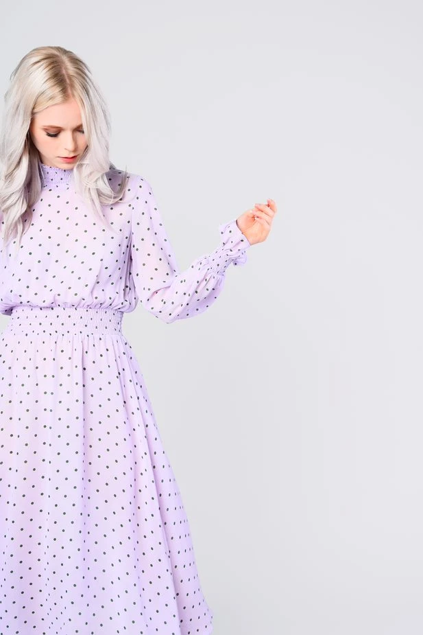 Glamorous Lilac Green Polka Dot Print Midi Dress - Image 3