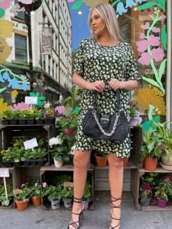 Glamorous Green Rose T-Shirt Mini-Dress