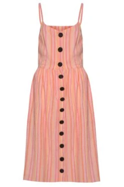 Glamorous Pink Peach Stripe Button Front Midi Dress