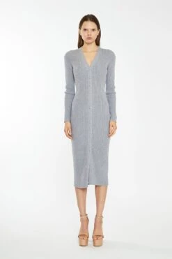 Glamorous Grey-Marl Button-Down Knitted Midi-Dress