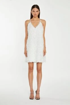 Glamorous White Glitter Fringe Mini-Dress