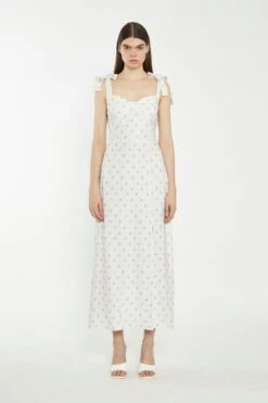 Glamorous Cream Pink Stem Flower Midi-Dress