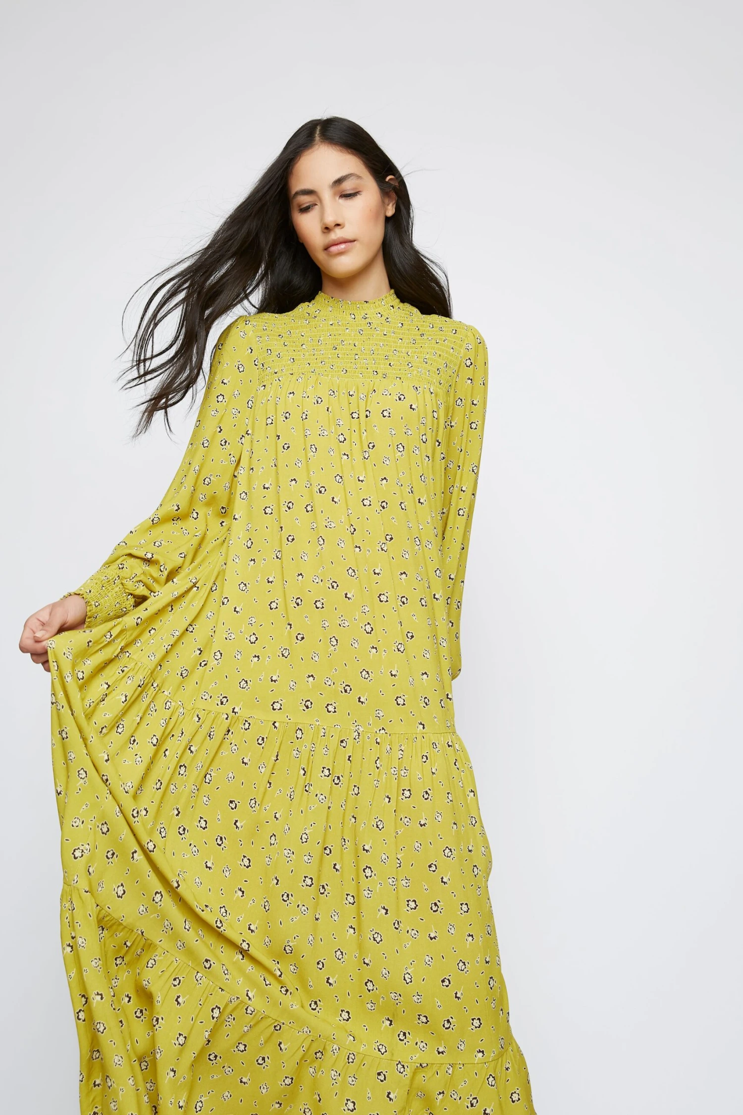 Glamorous Chartreuse Ditsy High Neck Shift Midi Dress - Image 2