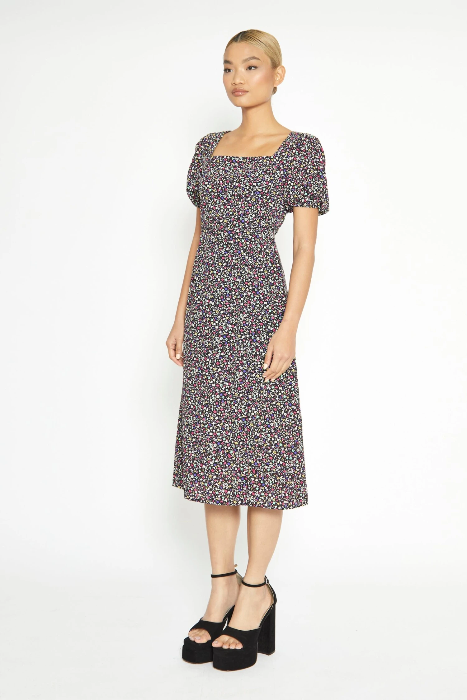 Glamorous Multi Splodge Floral Tie Back Midi Dress - Image 4