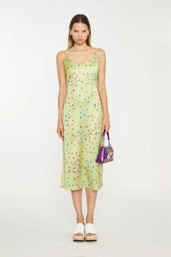 Glamorous Lime-Multi Daisy Bias-Cut Slip Midi-Dress