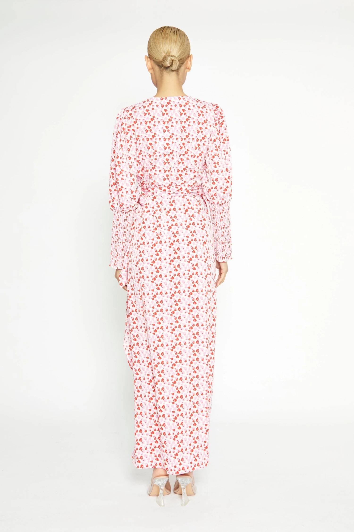 Glamorous White-Red-Pink-Floral Wrap Maxi Dress - Image 4