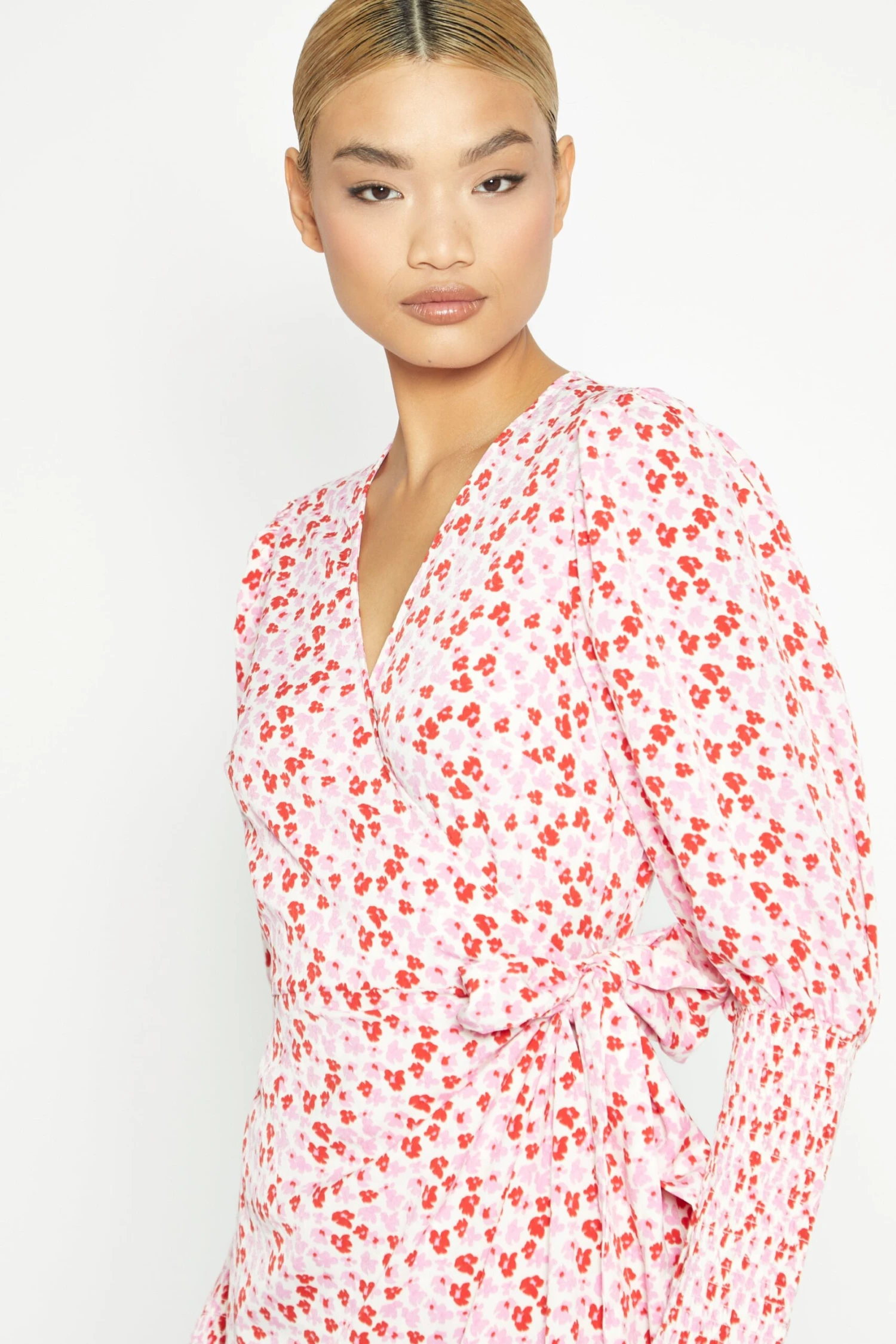 Glamorous White-Red-Pink-Floral Wrap Maxi Dress - Image 2