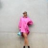 Pink Sateen Oversized Mini Shirt-Dress