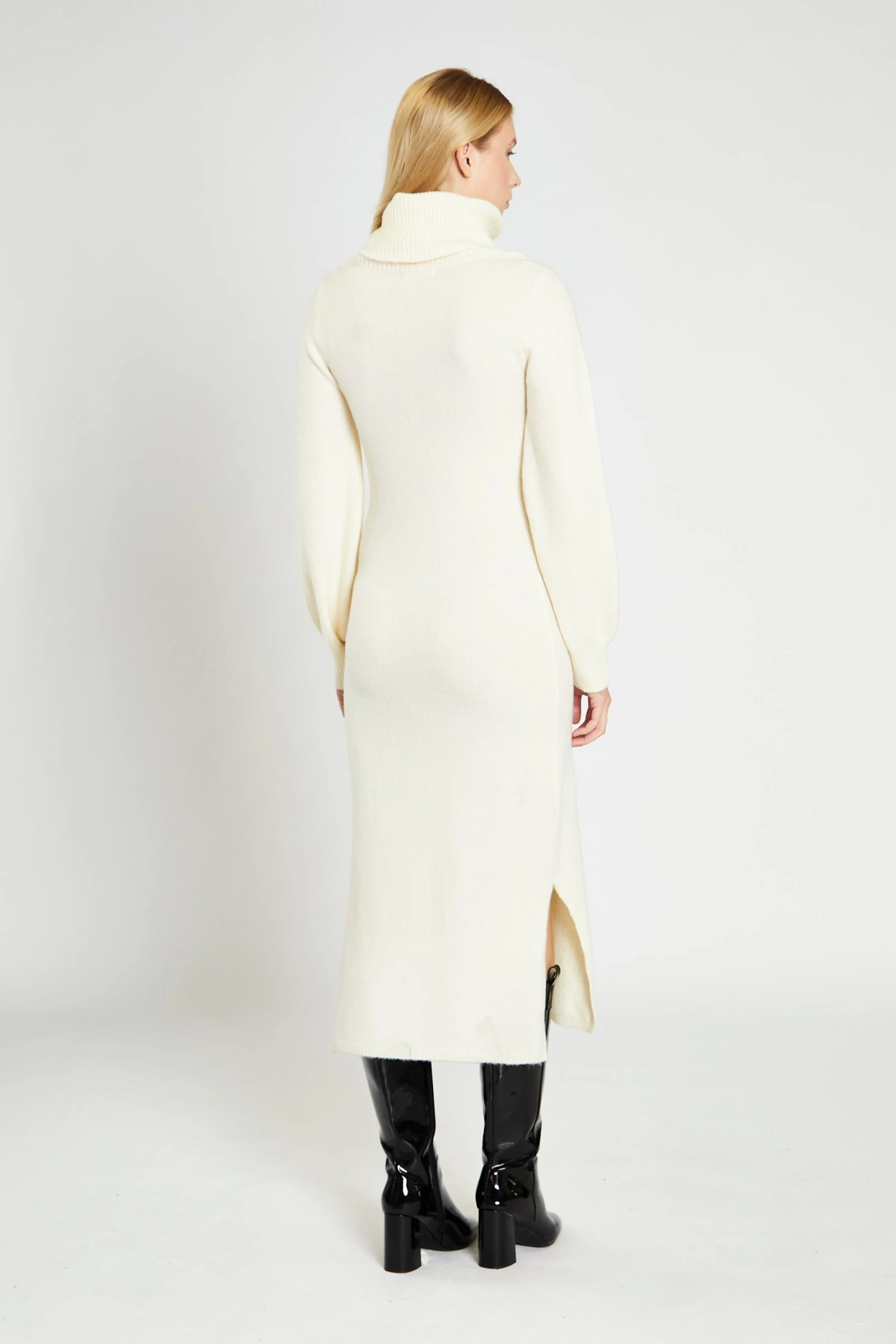 Glamorous Cream Knitted High Neck Midi Dress - Image 2