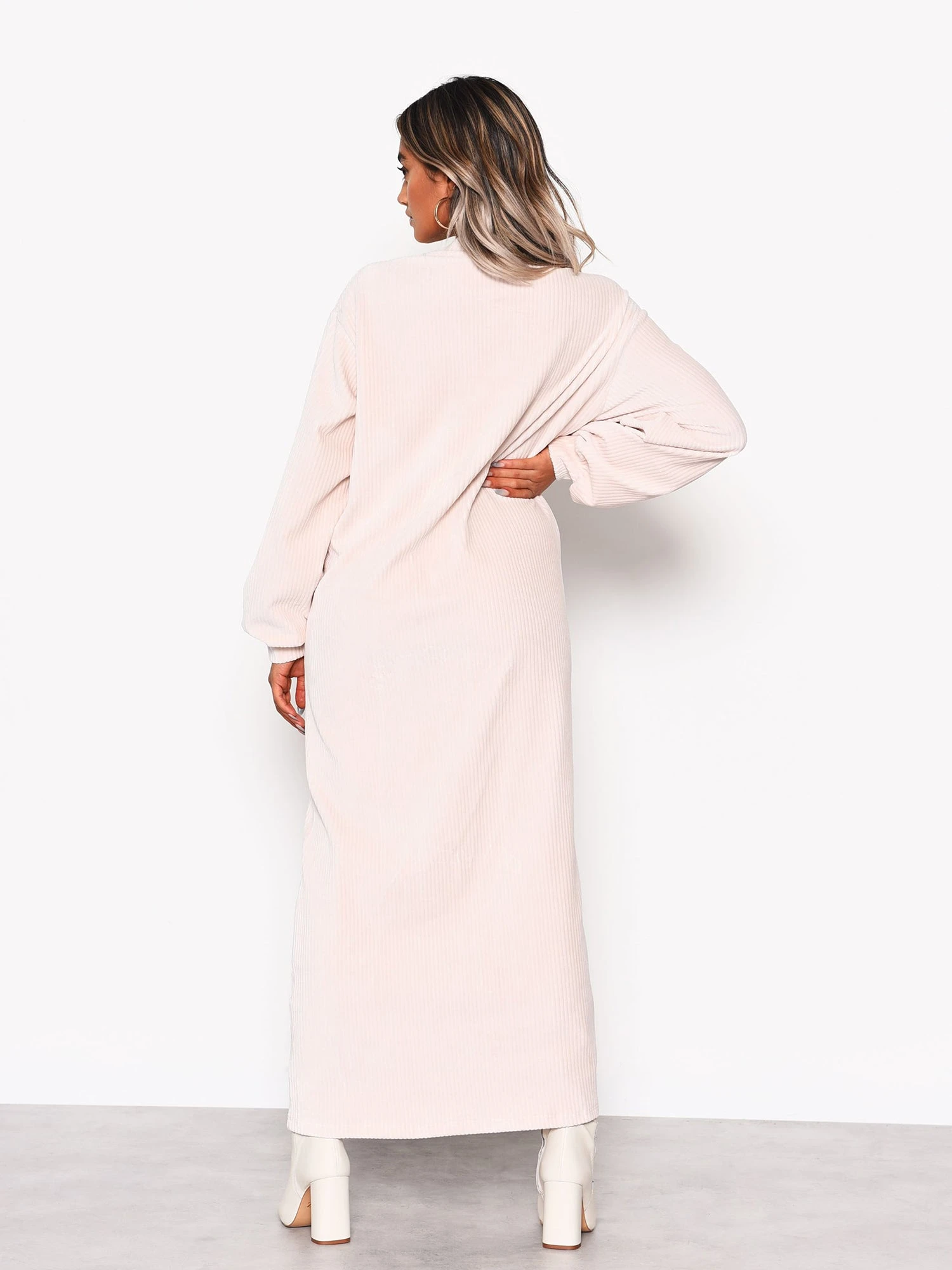 Glamorous Cream Soft Ribbed Long Sleeve Midi Dress - Image 3
