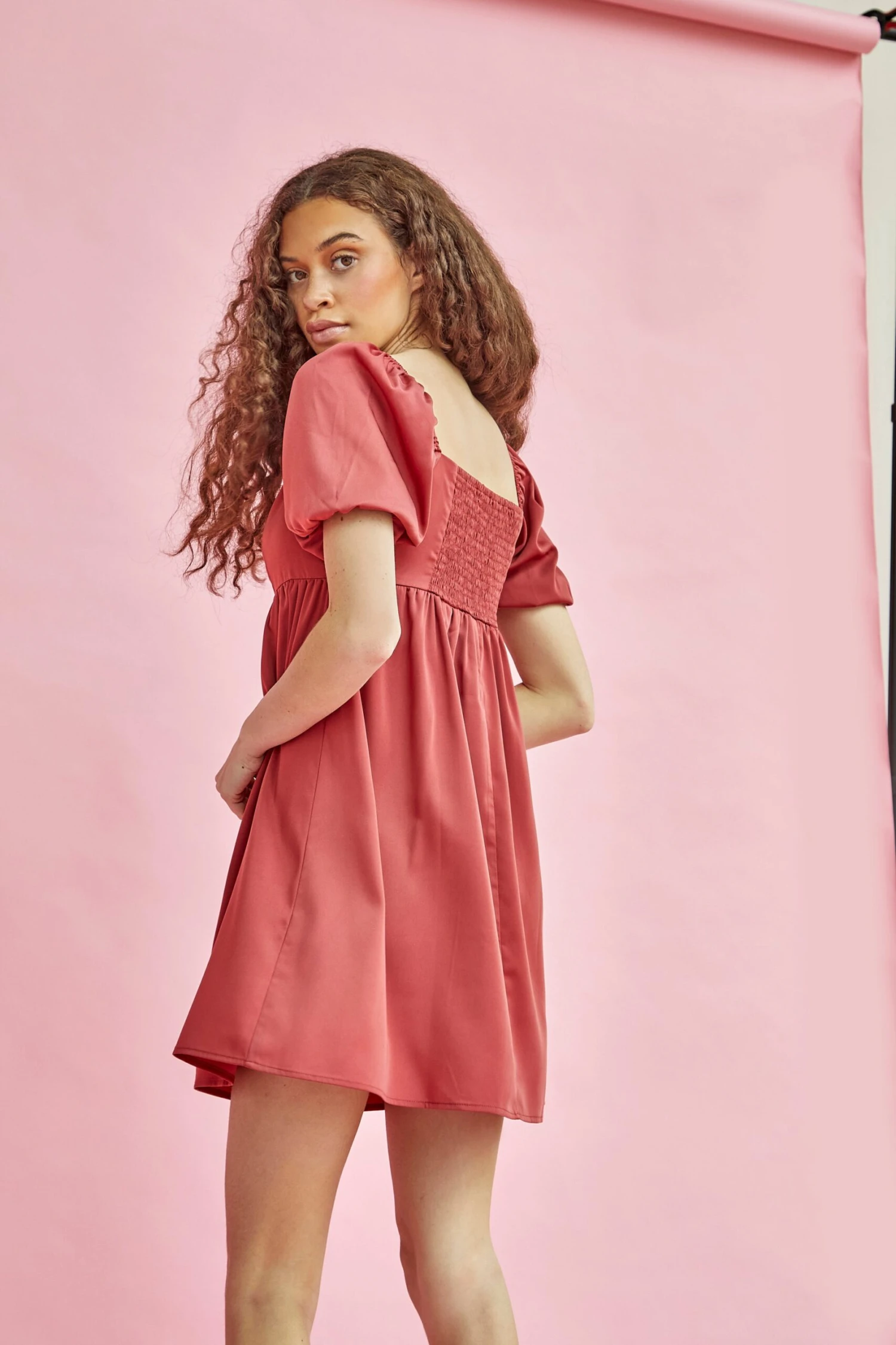 Glamorous Dark Rose Square Neck Empire Mini Dress - Image 2