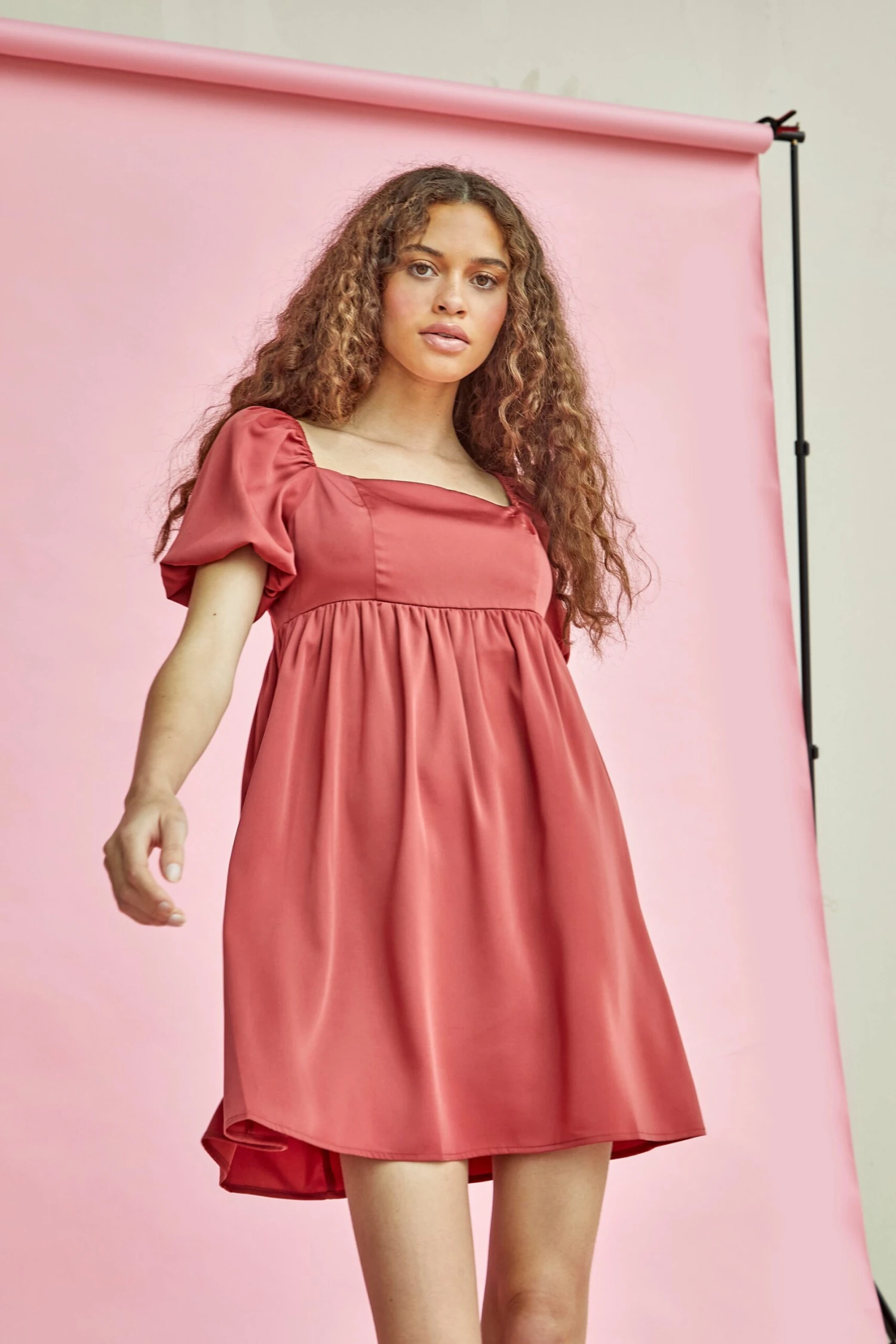 Glamorous Dark Rose Square Neck Empire Mini Dress