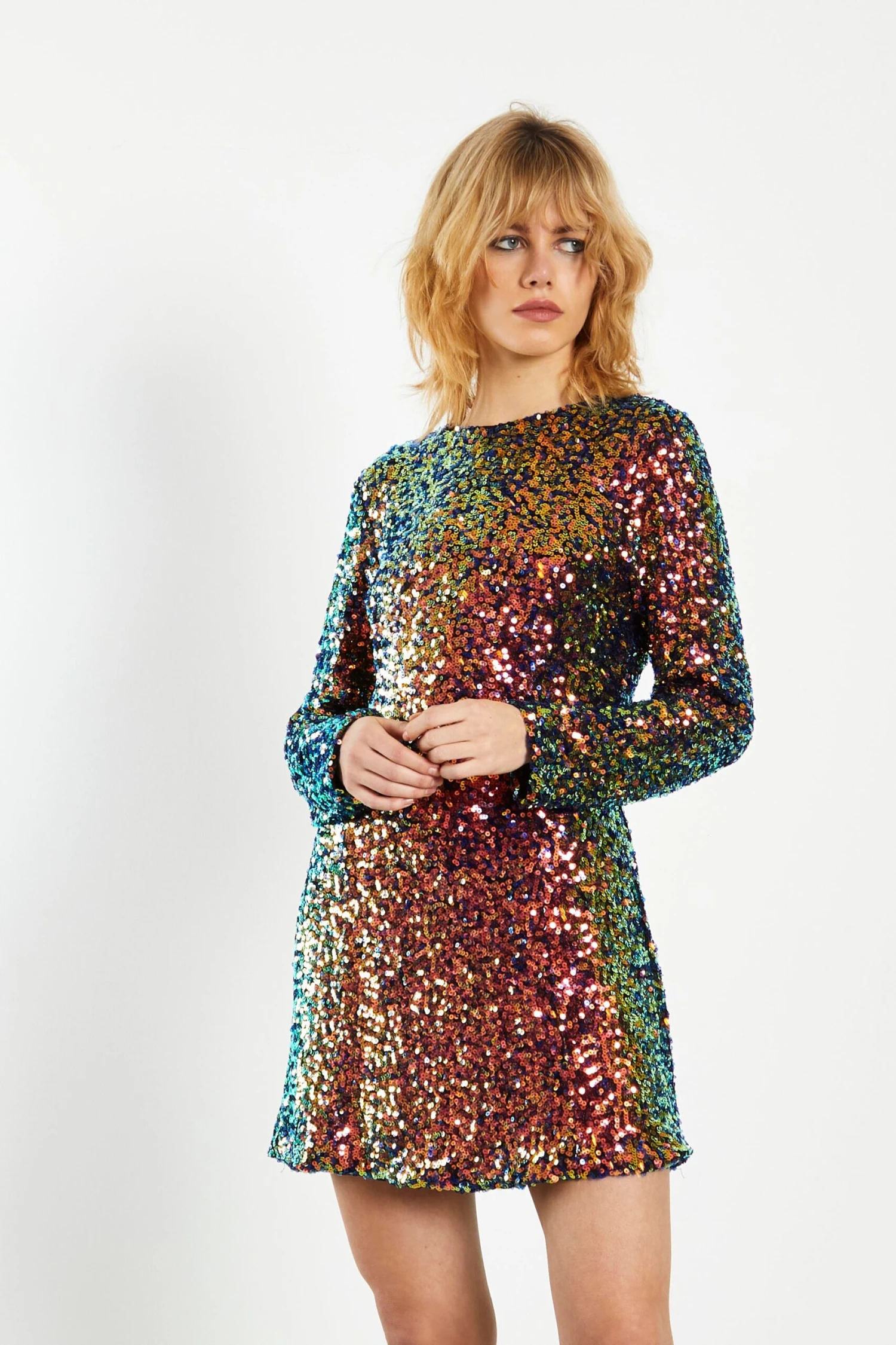 Glamorous Dark Iridescent Sequin Fitted Mini Dress