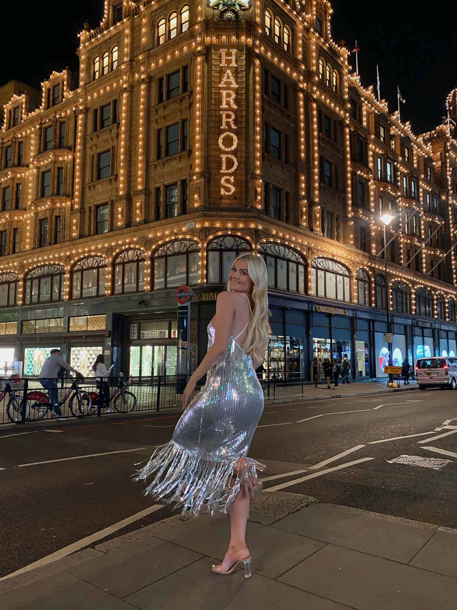 Glamorous Silver Sequin Fringe Cross Back Midi Dress - Image 3