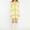 Glamorous Candy Pastel Stripe Button Rib-Knit Mini-Dress