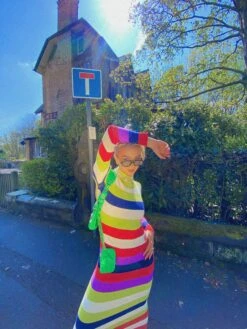 Glamorous Multi Stripe Knitted Midi Dress With Open Back