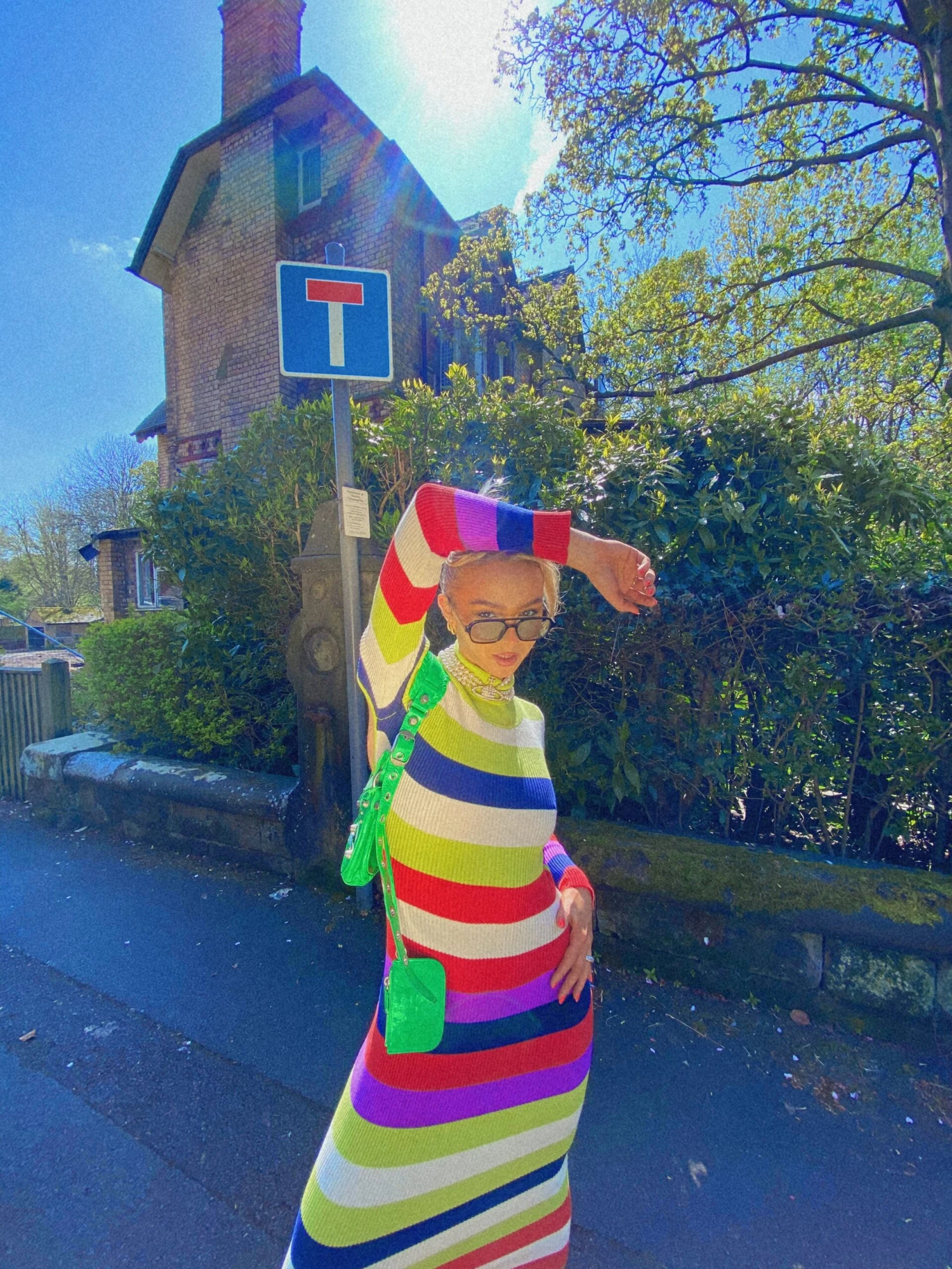 Glamorous Multi Stripe Knitted Midi Dress With Open Back