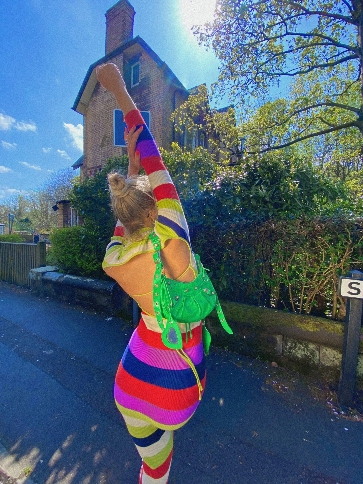 Glamorous Multi Stripe Knitted Midi Dress With Open Back - Image 2