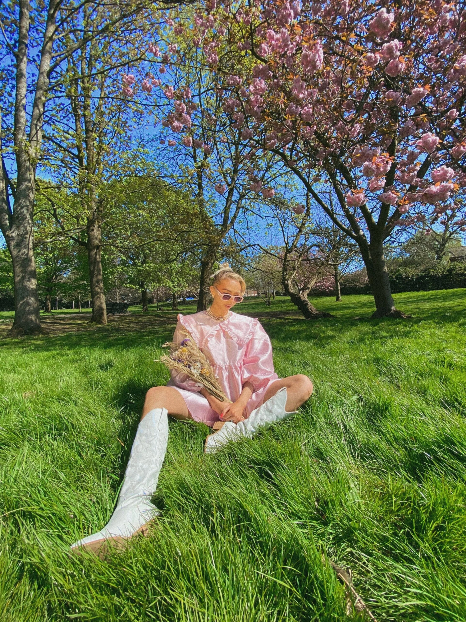 Glamorous Soft Pink Satin Statement Collar Mini Dress With Voluminous Sleeves