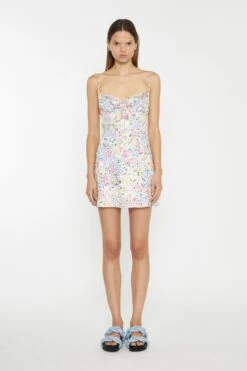 Glamorous Painted Multi-Floral Tie-Back Ruched Mini-Dress