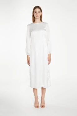 Glamorous White Long-Sleeve Midi-Dress