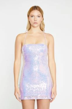 Glamorous Pale-Lilac Iridescent Tie-Back Mini-Dress