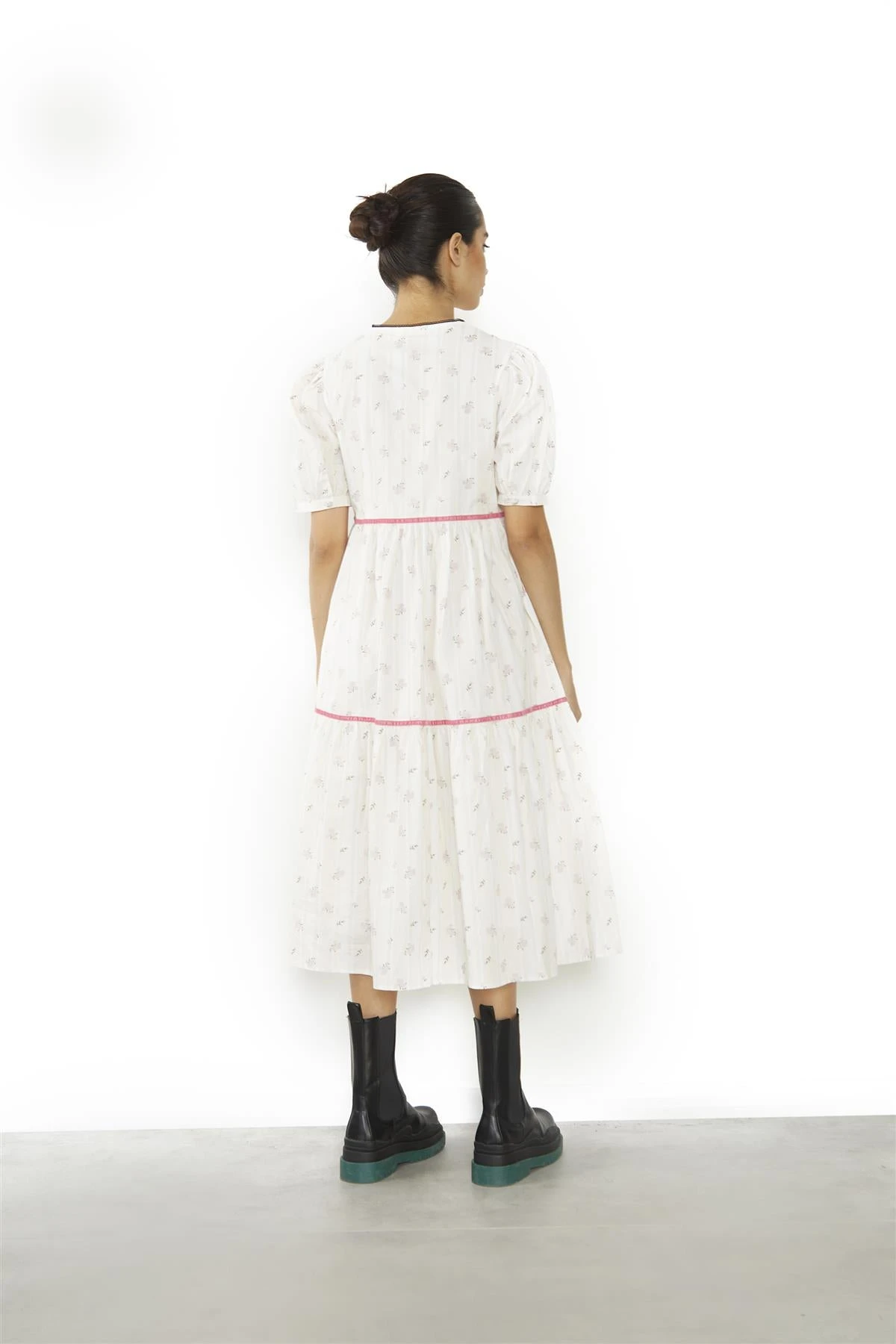 Glamorous Ditsy-Rose Stripe-Black Button-Front Shift Midi-Dress - Image 2