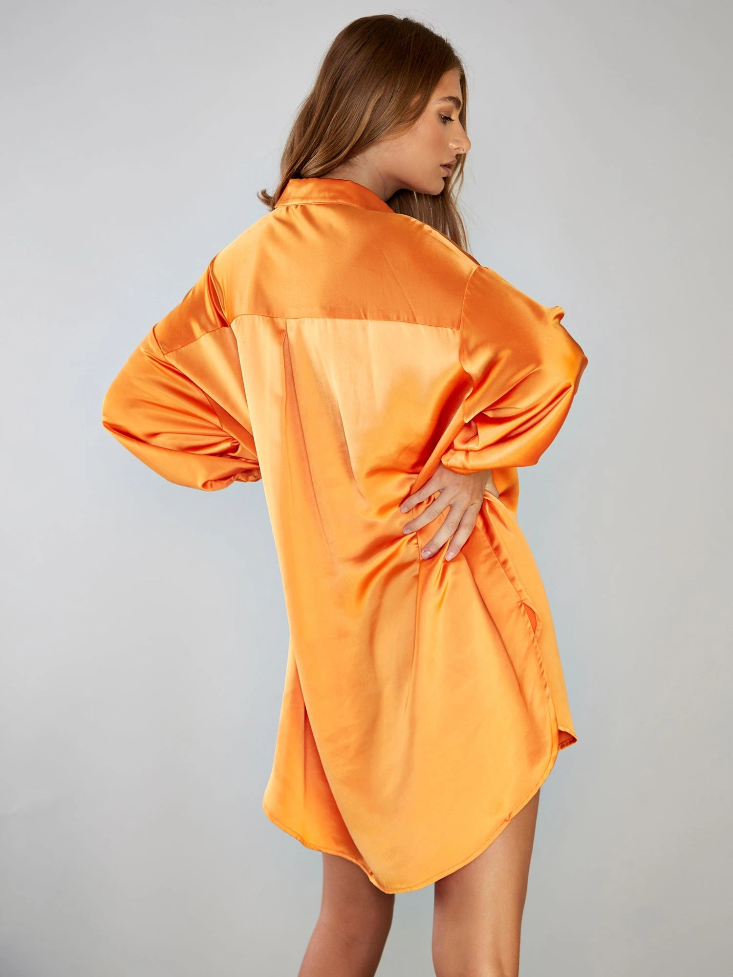 Glamorous Orange Oversized Satin Shirt Dress - Image 2