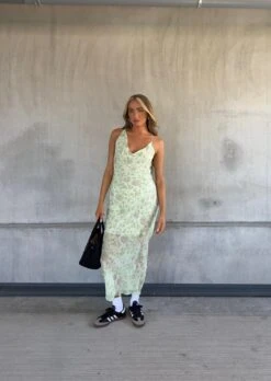 Glamorous Willow Asymmetric Midaxi Dress -Green Watercolour Flower