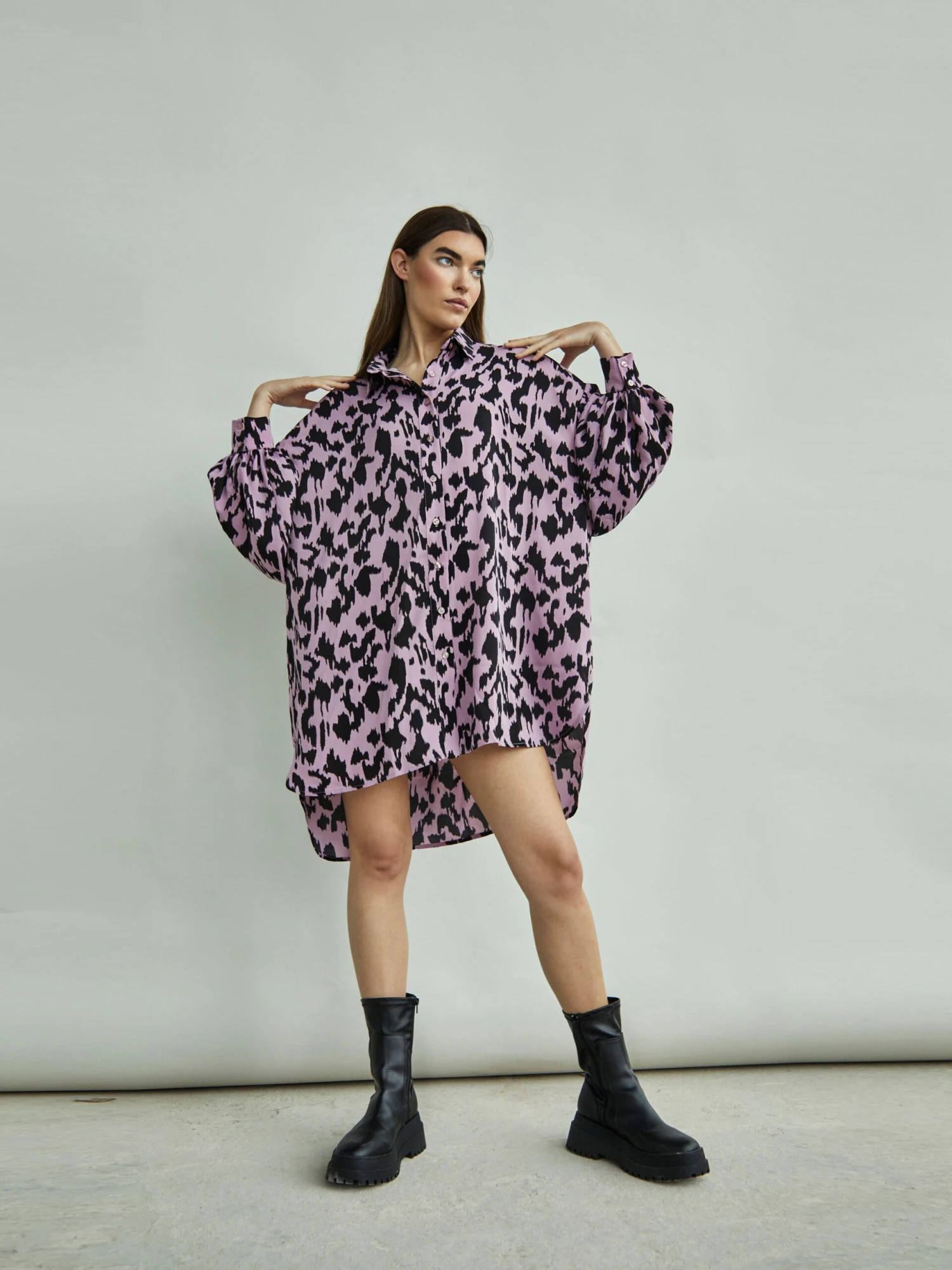 Glamorous Dusty Lilac Sketch Animal Print Shirt Dress - Image 3