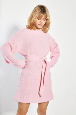Glamorous Pretty Pink Tie Belt Knit Mini Dress