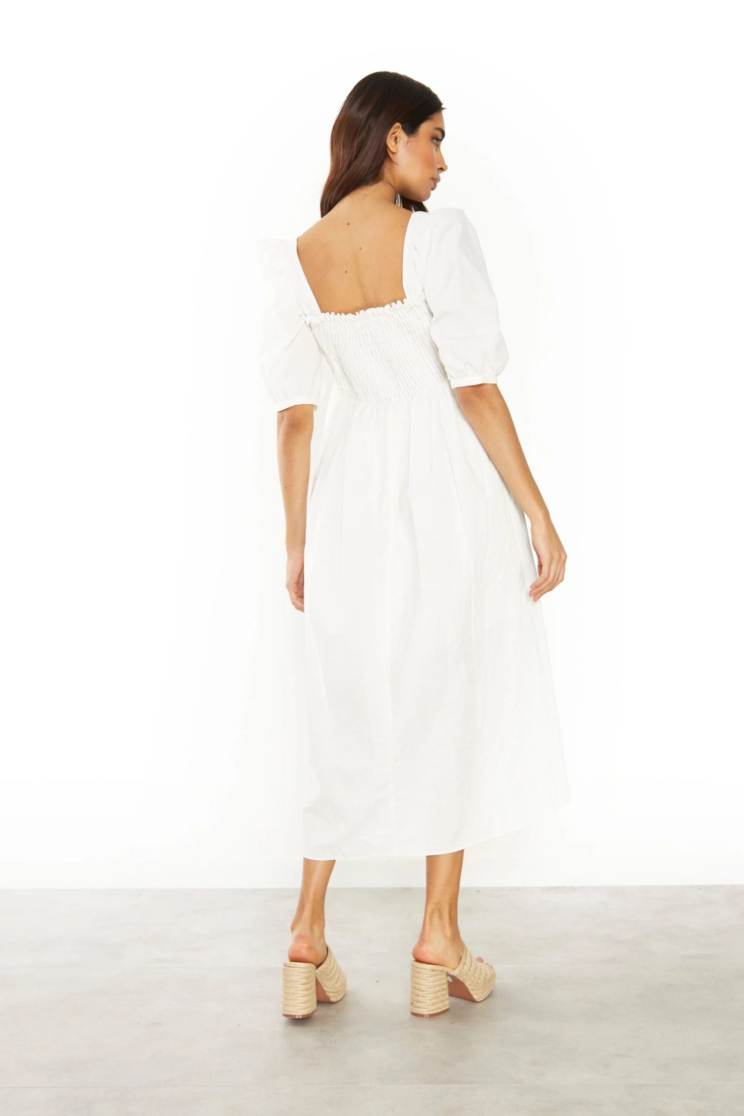 Glamorous Off White Square Neck Short Sleeve Midi Dress - Image 2