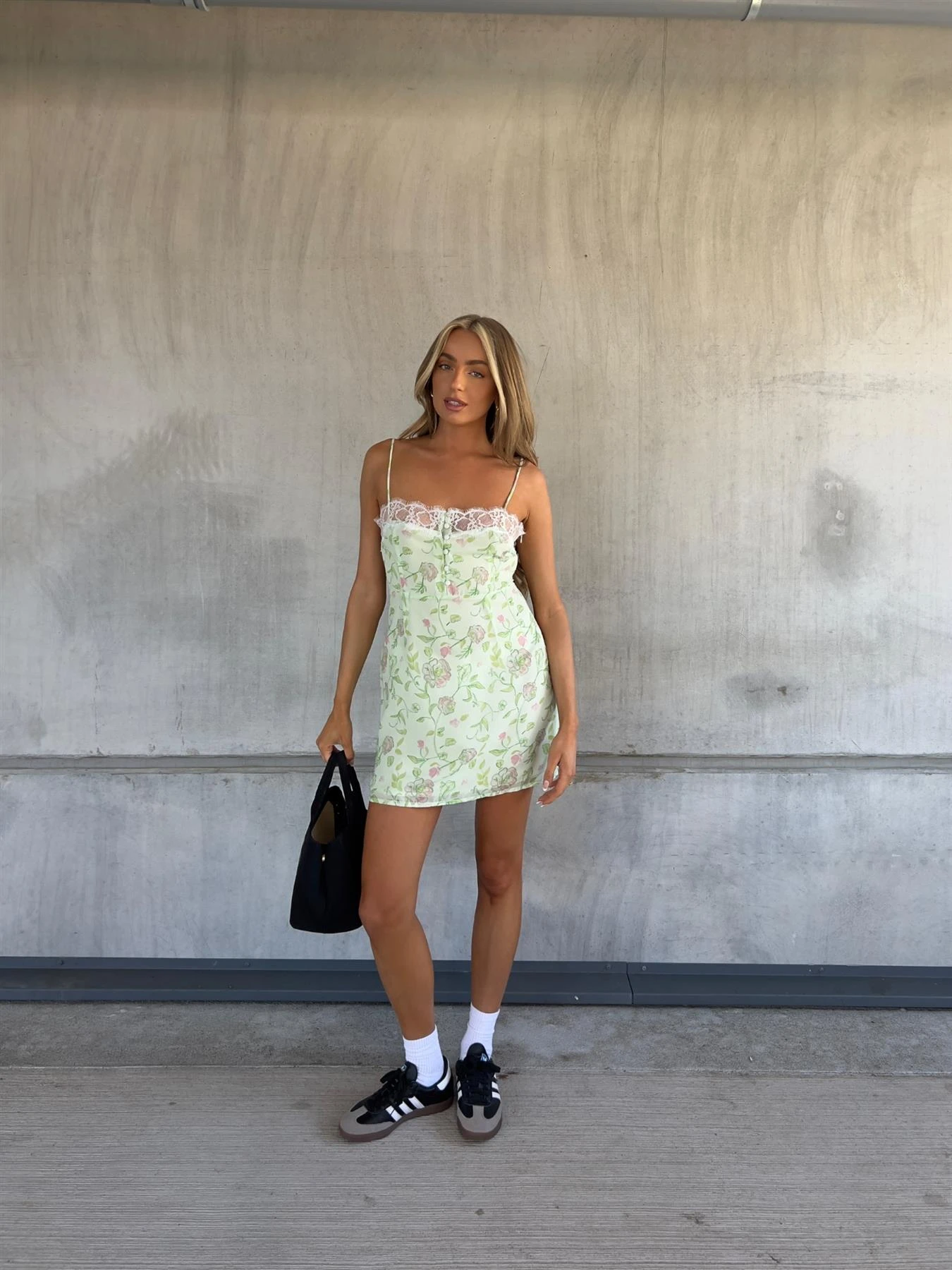 Glamorous Cleo Lace Trim Mini Dress -Green Watercolour Flower - Image 5