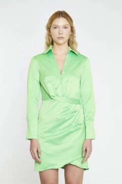 Glamorous Bright-Green Wrapped Shirt Mini-Dress
