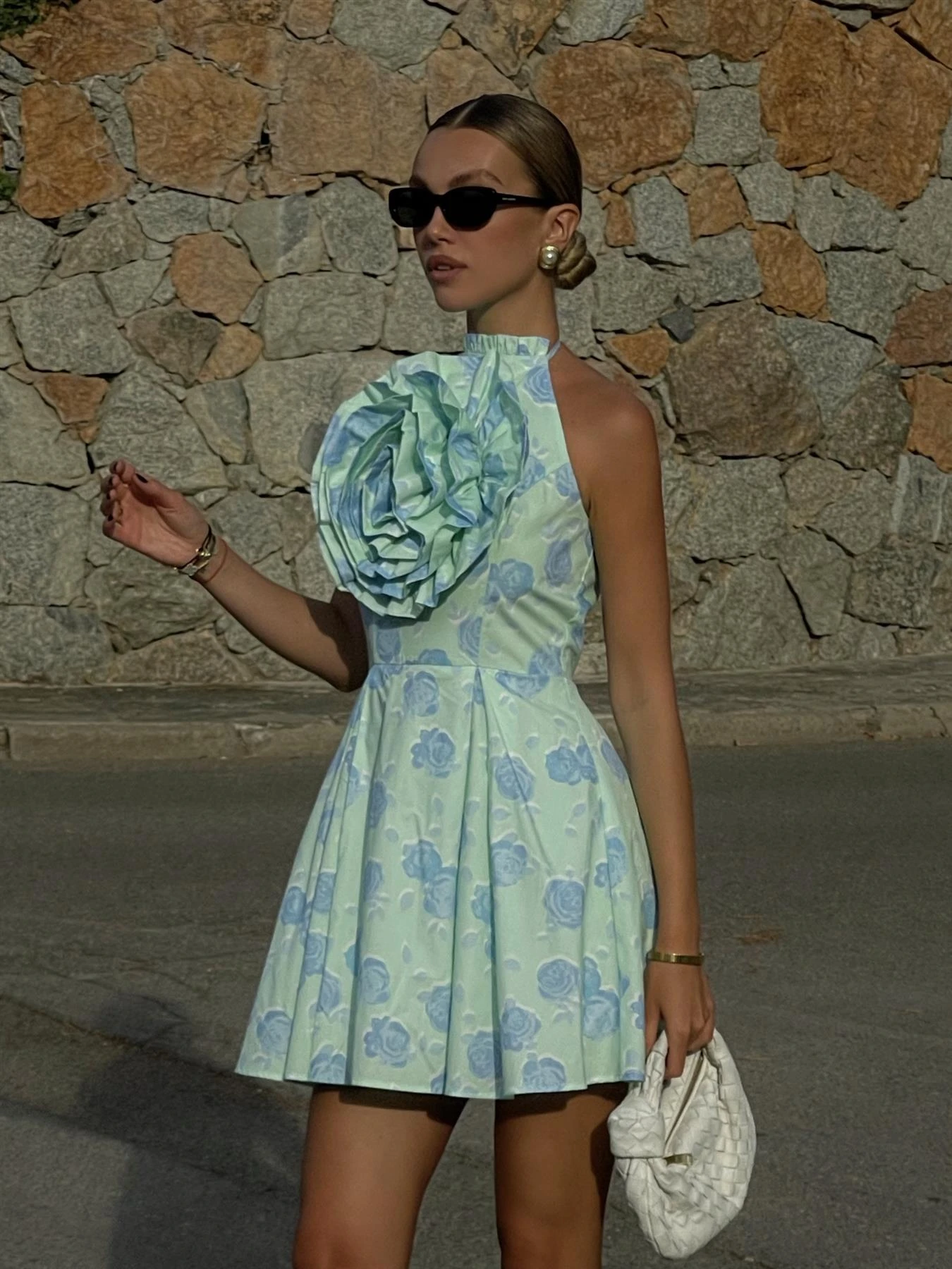 Glamorous Rosie Corsage Skater Mini-Dress -Mint-Blue Floral - Image 6