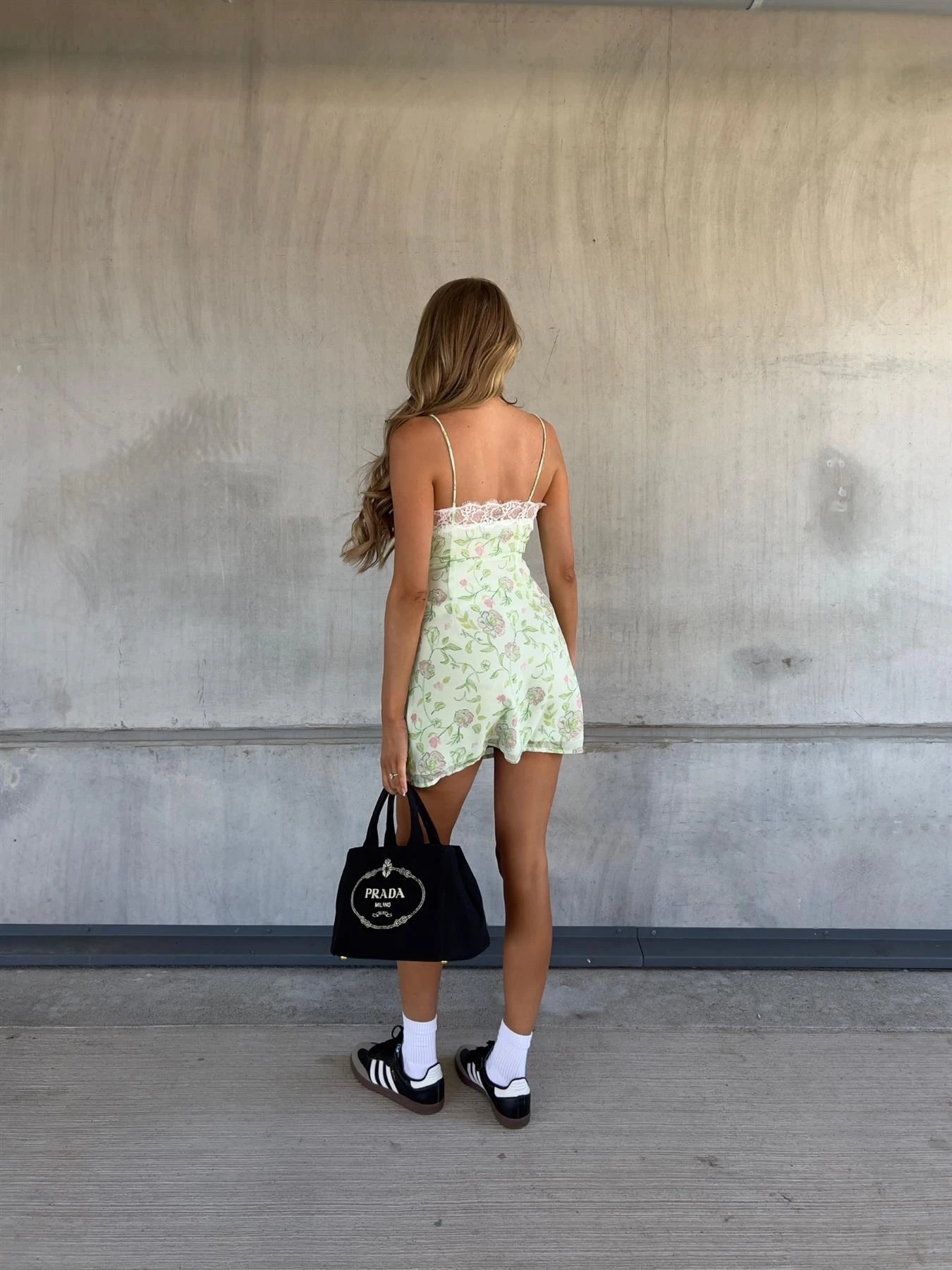 Glamorous Cleo Lace Trim Mini Dress -Green Watercolour Flower - Image 2