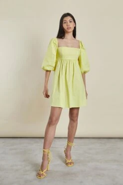 Glamorous Yellow Puff Shoulder Tie Back Mini Dress