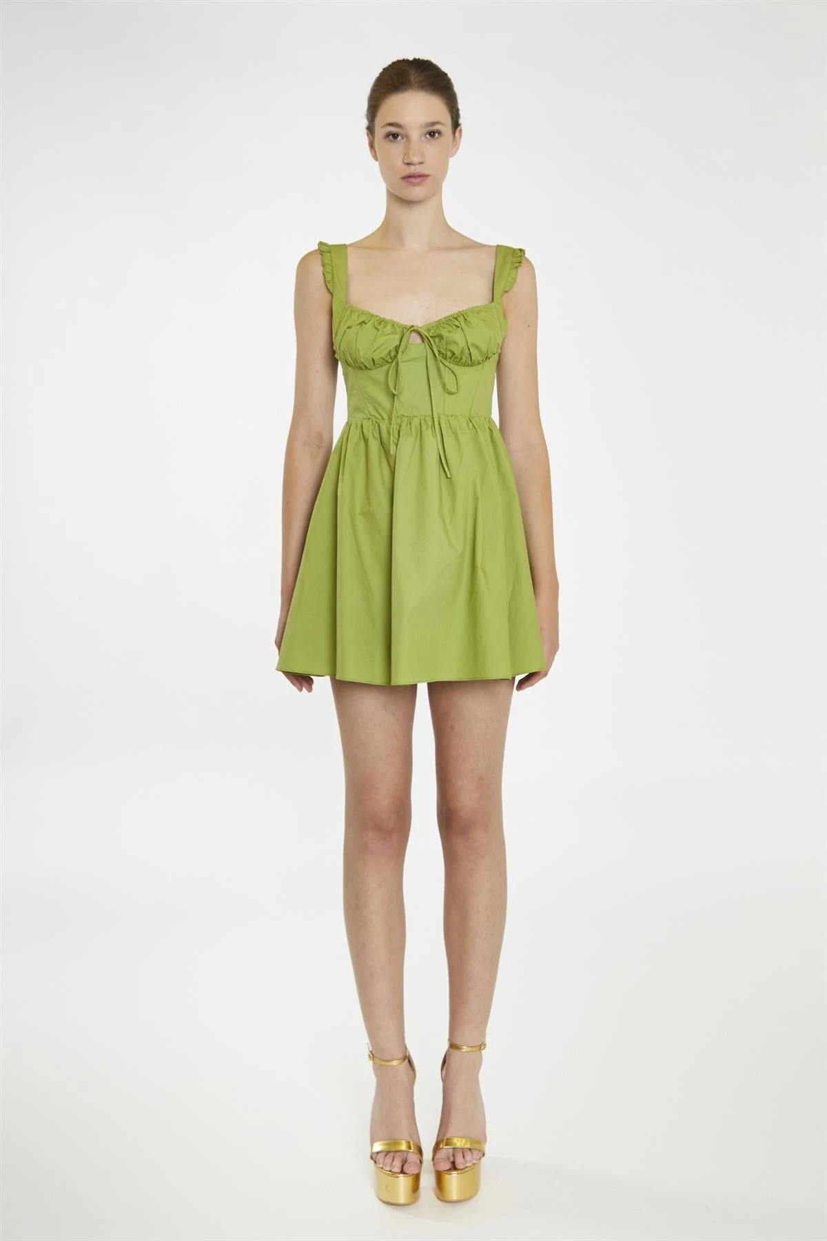 Glamorous Leaf-Green Gathered-Bust Mini-Dress - Image 3