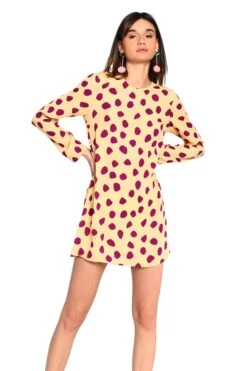 Glamorous Yellow Purple Spot Long Sleeve Mini Dress